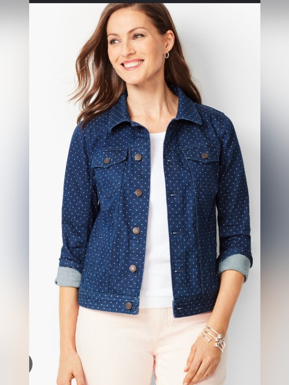 Charter Club Navy Polka-Dot Denim Jacket